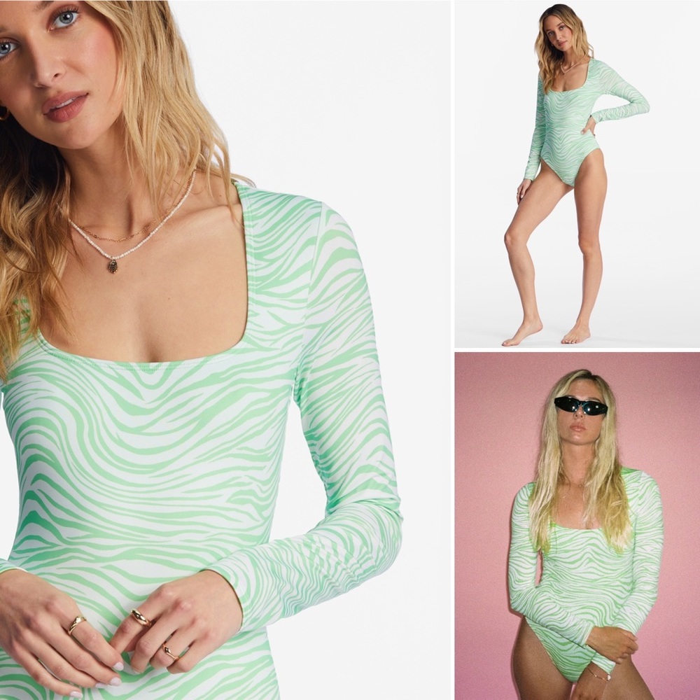 Billabong 🏝️ UPF 50 Zebra Striped One-Piece Rashguard Bodysuit 🌊🏄🏼‍♀️🌺